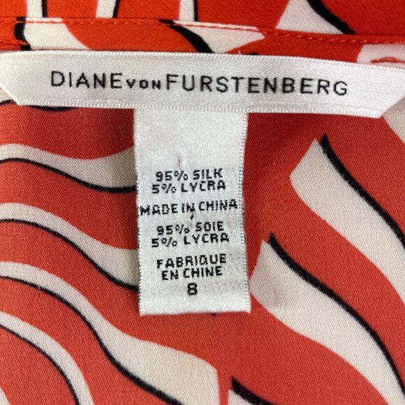 Diane Von Furstenburg Size 8 Dione Silk Stretch Drape Blouse Coral Short Sleeves - Picture 13 of 14